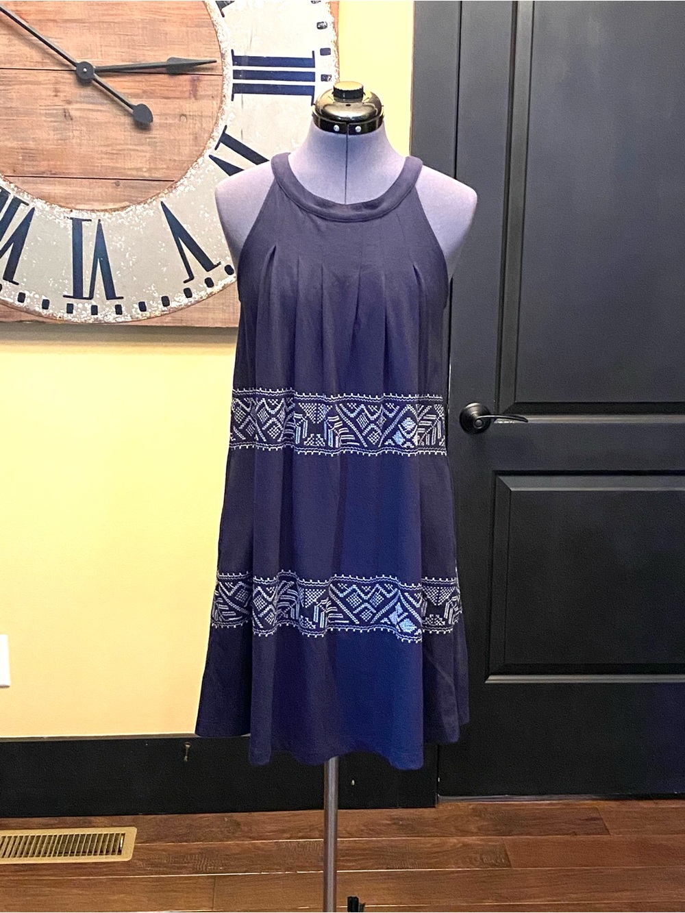 Gap Navy Embroidered Sleeveless Shift Dress Boho Tribal XS 543
